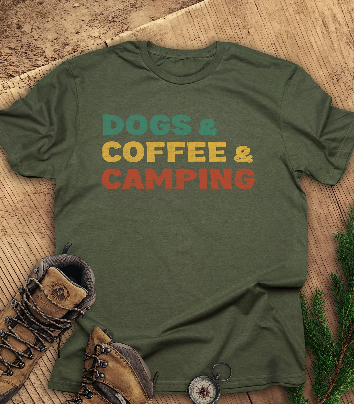 Dogs coffee camping t-shirt